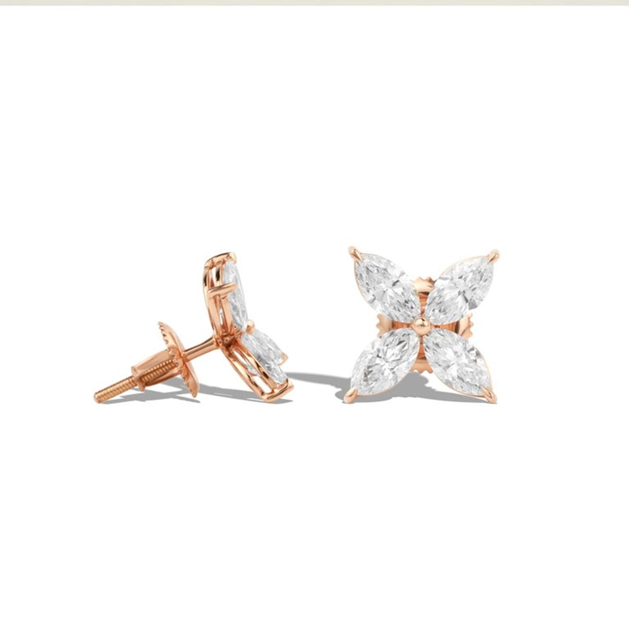 1.6ct Marquise-Cut Diamond Stud Earrings in 18K Rose Gold — VVS E Color For Sale 1