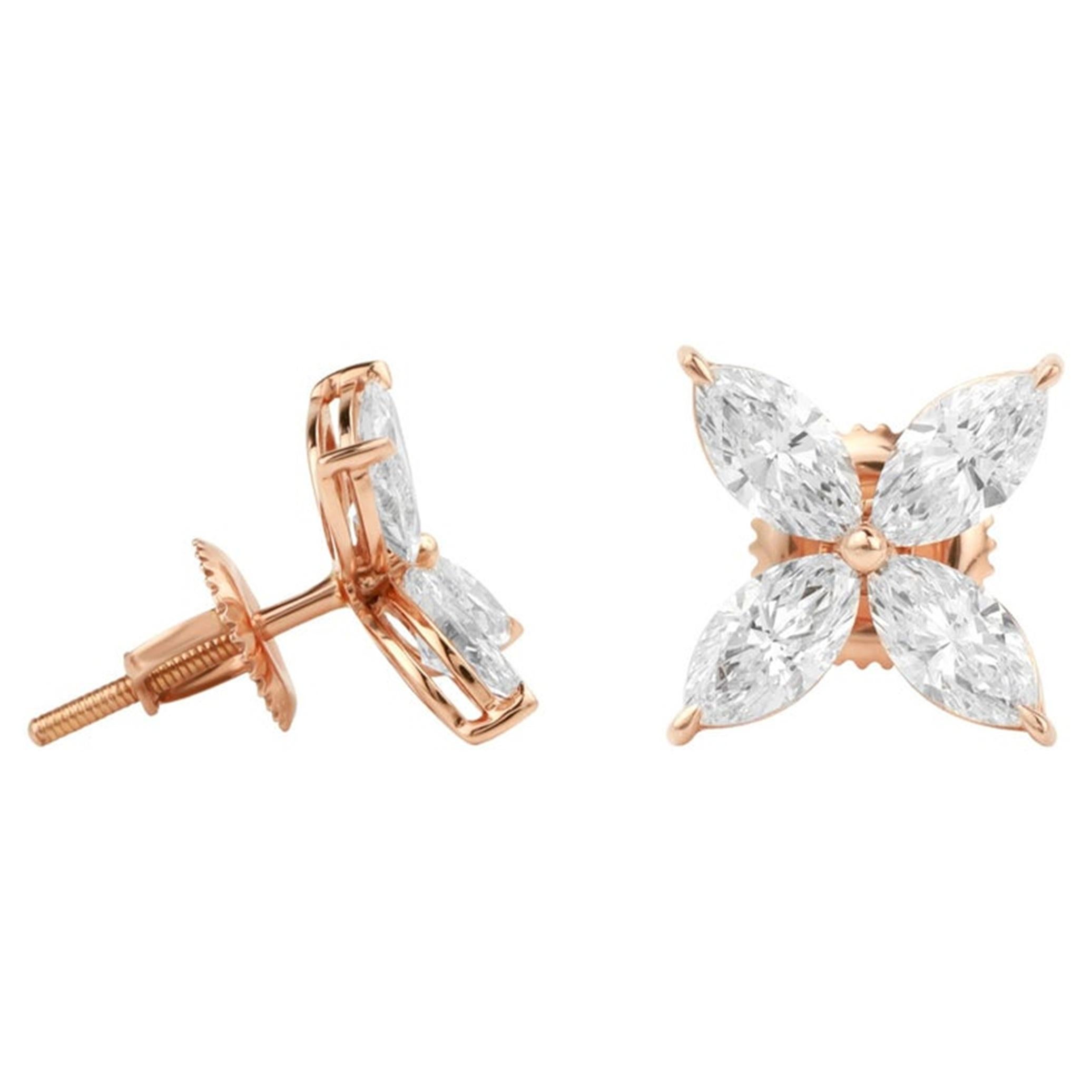 1.6ct Marquise-Cut Diamond Stud Earrings in 18K Rose Gold — VVS E Color For Sale 2