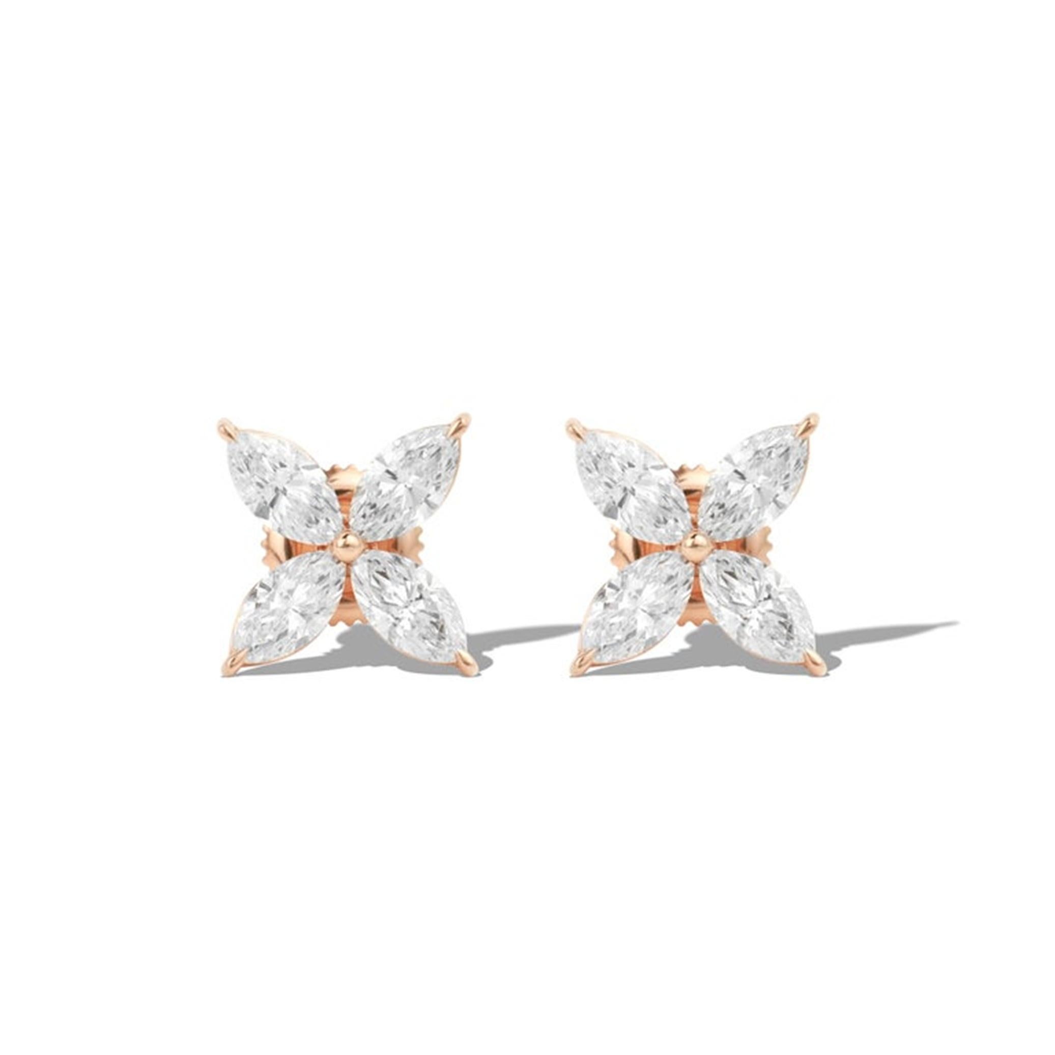 1.6ct Marquise-Cut Diamond Stud Earrings in 18K Rose Gold — VVS E Color For Sale 3