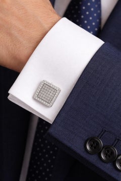 Gemelos cuadrados de oro blanco de 18k con micropavé de diamantes SI/H de 1,6 ct