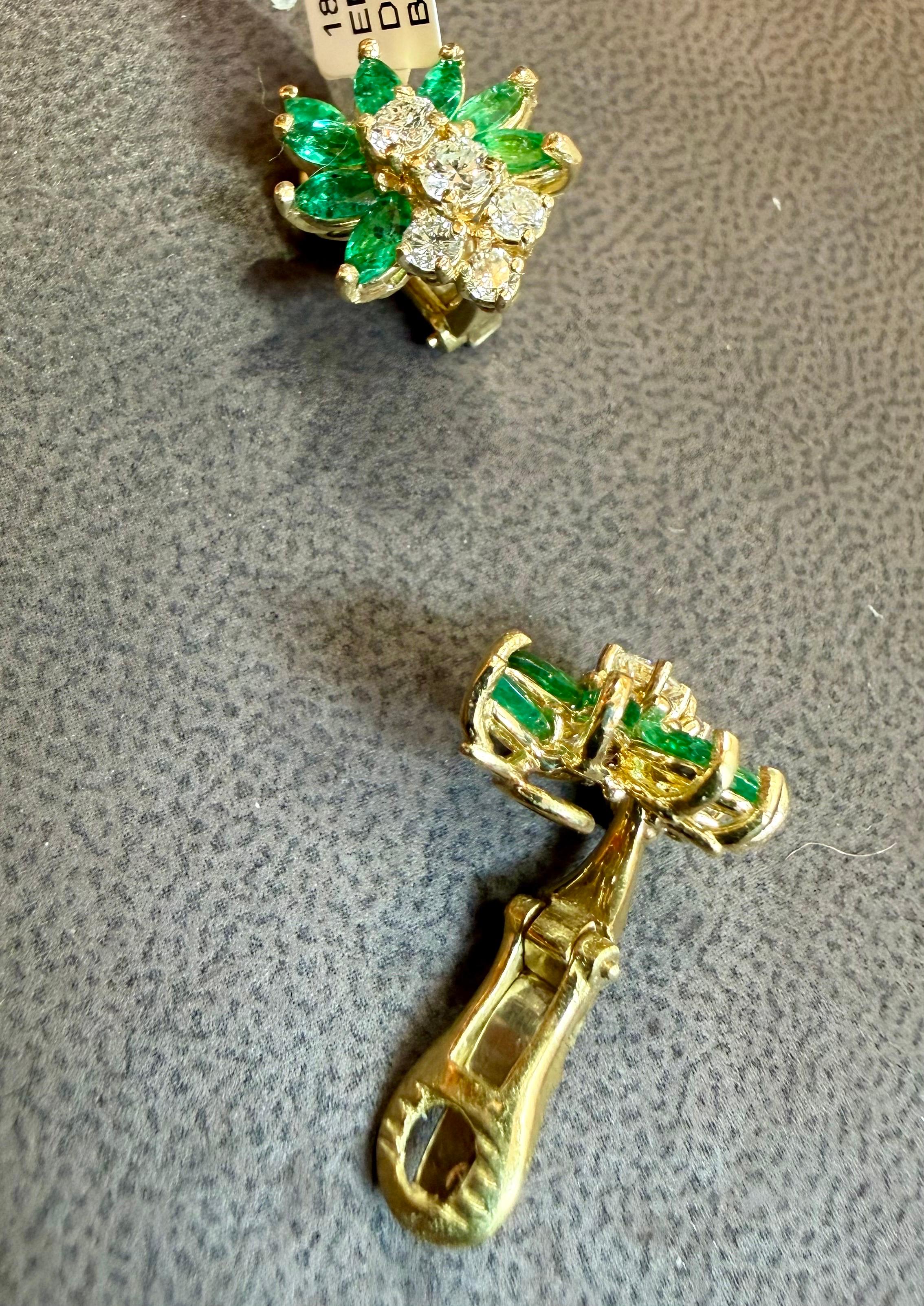1.6Ct Nature Brazilin Marquise Emerald & 1.0 Ct Diamond Clip on Earring 18 KYG Pour femmes en vente