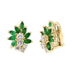 1.6Ct Natural Brazilin Marquise Emerald & 1.0 Ct Diamond Clip on Earring 18 KYG
