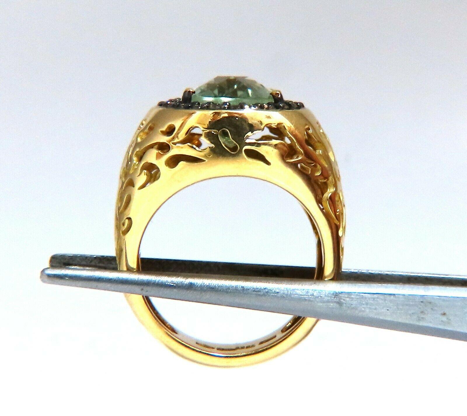 Designer Garavelli Italian

Natural oval green amethyst ring.

16 carat round brilliant cut.

Clean clarity and transparent.

Classic Teal Green

Amethyst: 14.2 x 9.5mm

18 karat yellow gold.

13.5 grams total weight.

Depth of ring 9.5mm

Size 7.5