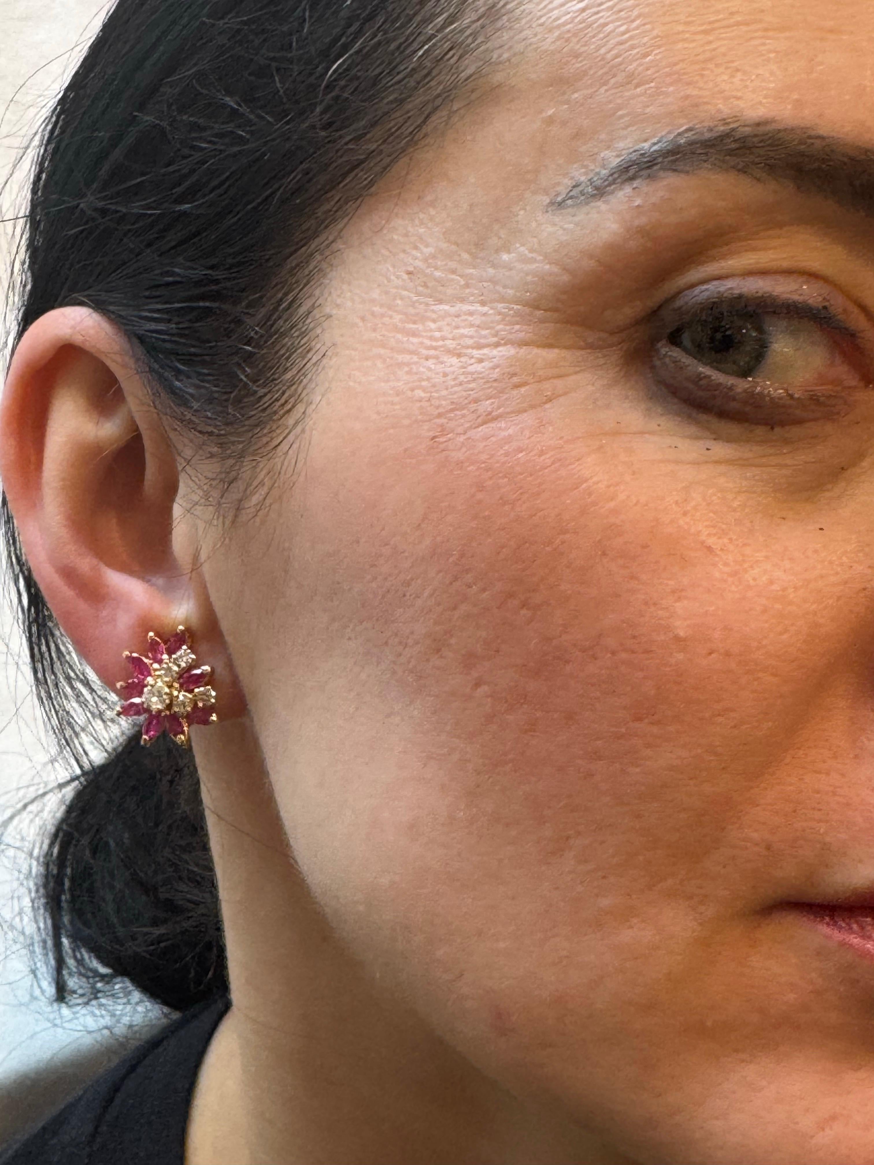 1.6Ct Natural  Marquise Ruby& .80 Ct Diamond Clip on Earring 18 KYG In Excellent Condition For Sale In New York, NY