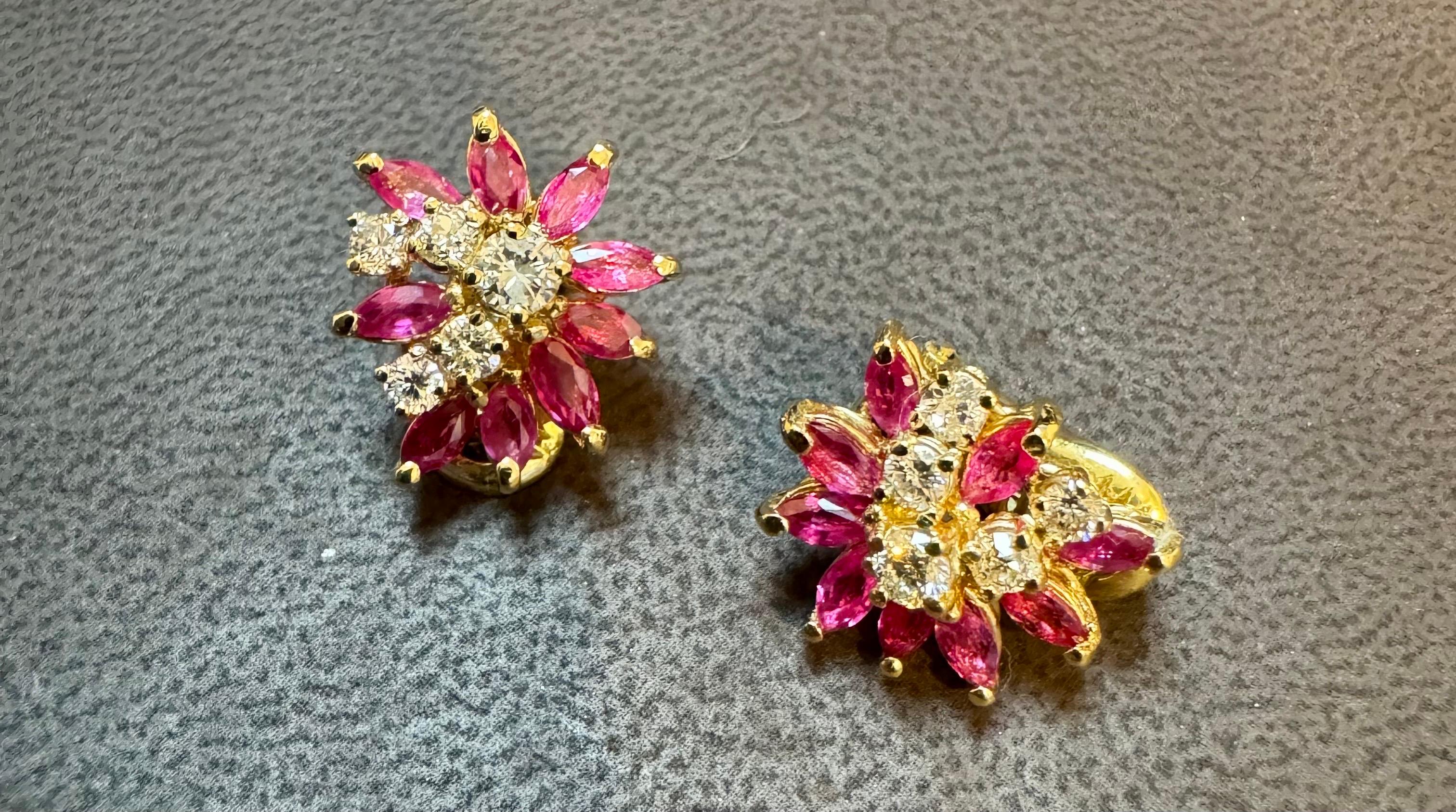 Women's 1.6Ct Natural  Marquise Ruby& .80 Ct Diamond Clip on Earring 18 KYG For Sale