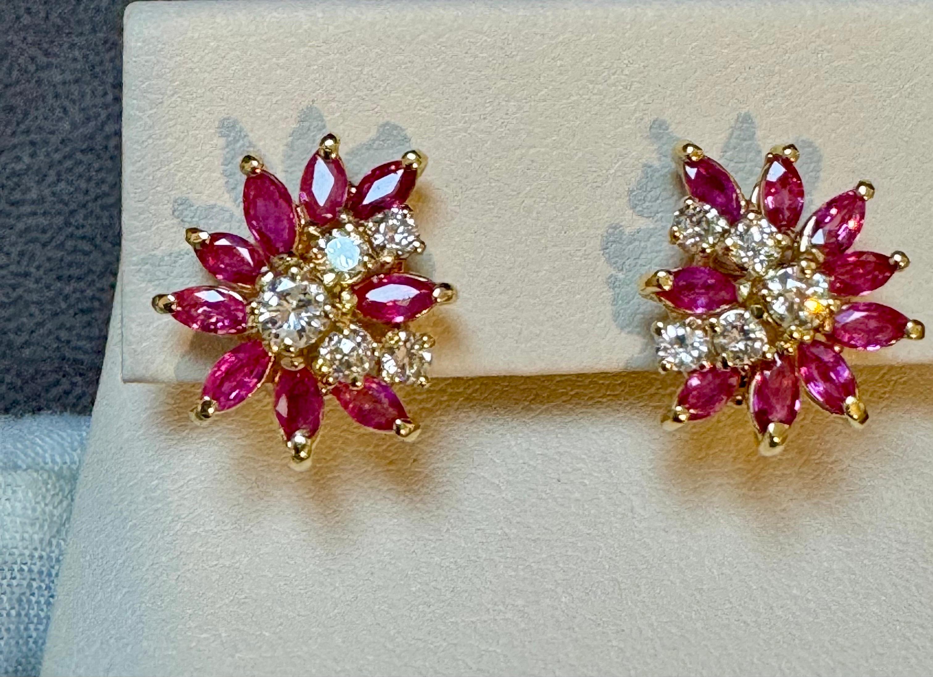 1.6Ct Natural  Marquise Ruby& .80 Ct Diamond Clip on Earring 18 KYG For Sale 1