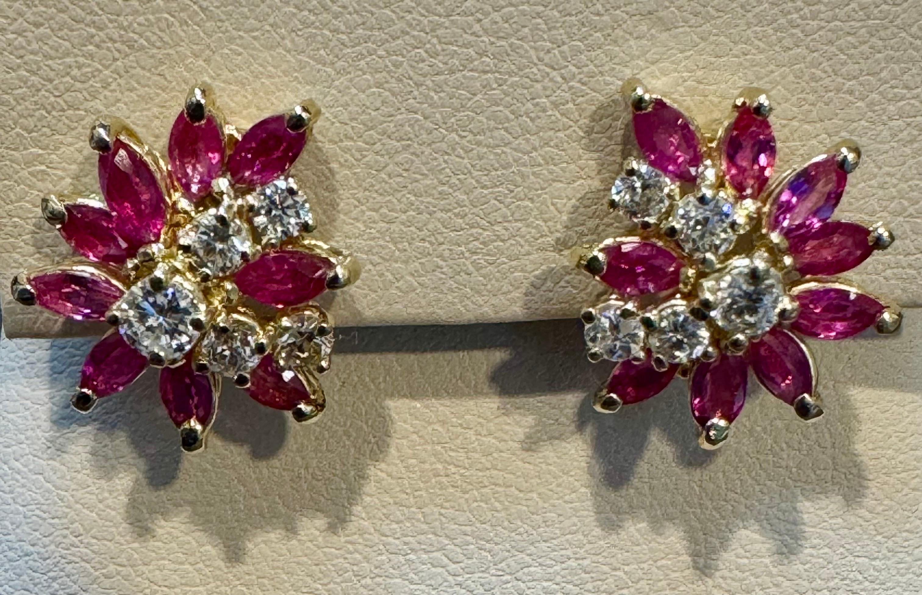 1.6Ct Natural  Marquise Ruby& .80 Ct Diamond Clip on Earring 18 KYG For Sale 3