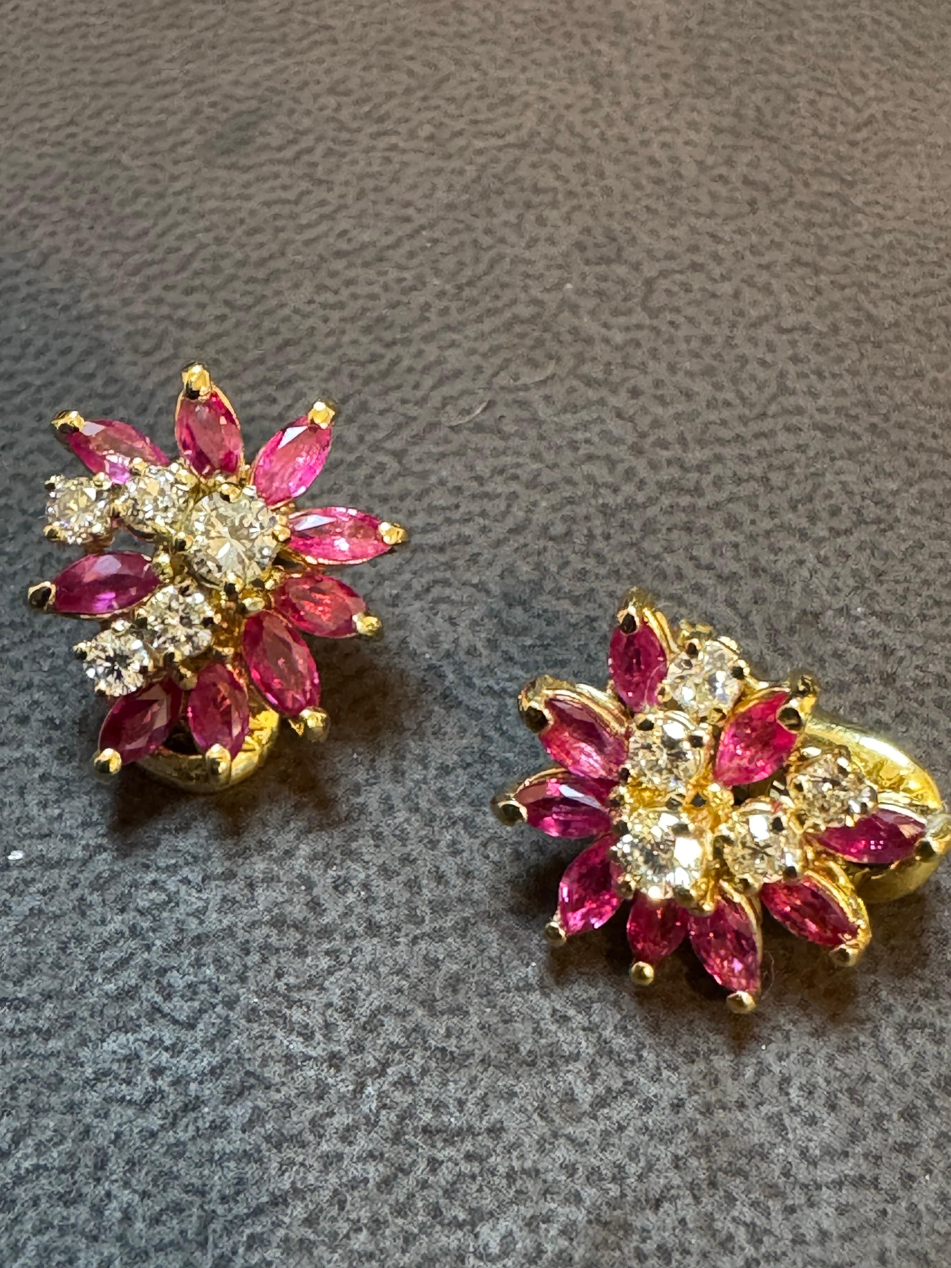 1.6Ct Natural  Marquise Ruby& .80 Ct Diamond Clip on Earring 18 KYG For Sale 4
