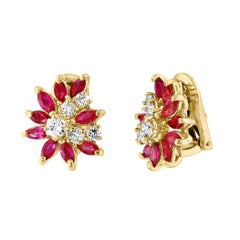 1.6Ct Natural  Marquise Ruby& .80 Ct Diamond Clip on Earring 18 KYG