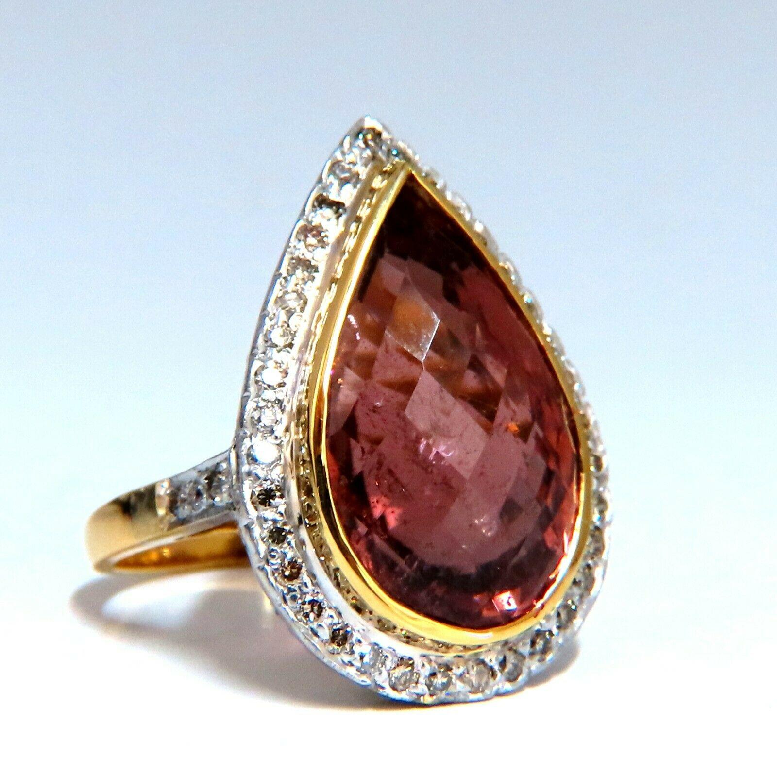 16ct. Natural Bright Pink Tourmaline Ring

Semi-clean clarity / A+ superb transparency

Pear cut, Fully Faceted and brilliant sparkles throughout

18 X 11mm



.75ct. natural diamonds.

Rounds and full cuts.

G color, Vs-2 clarity.



14kt. yellow