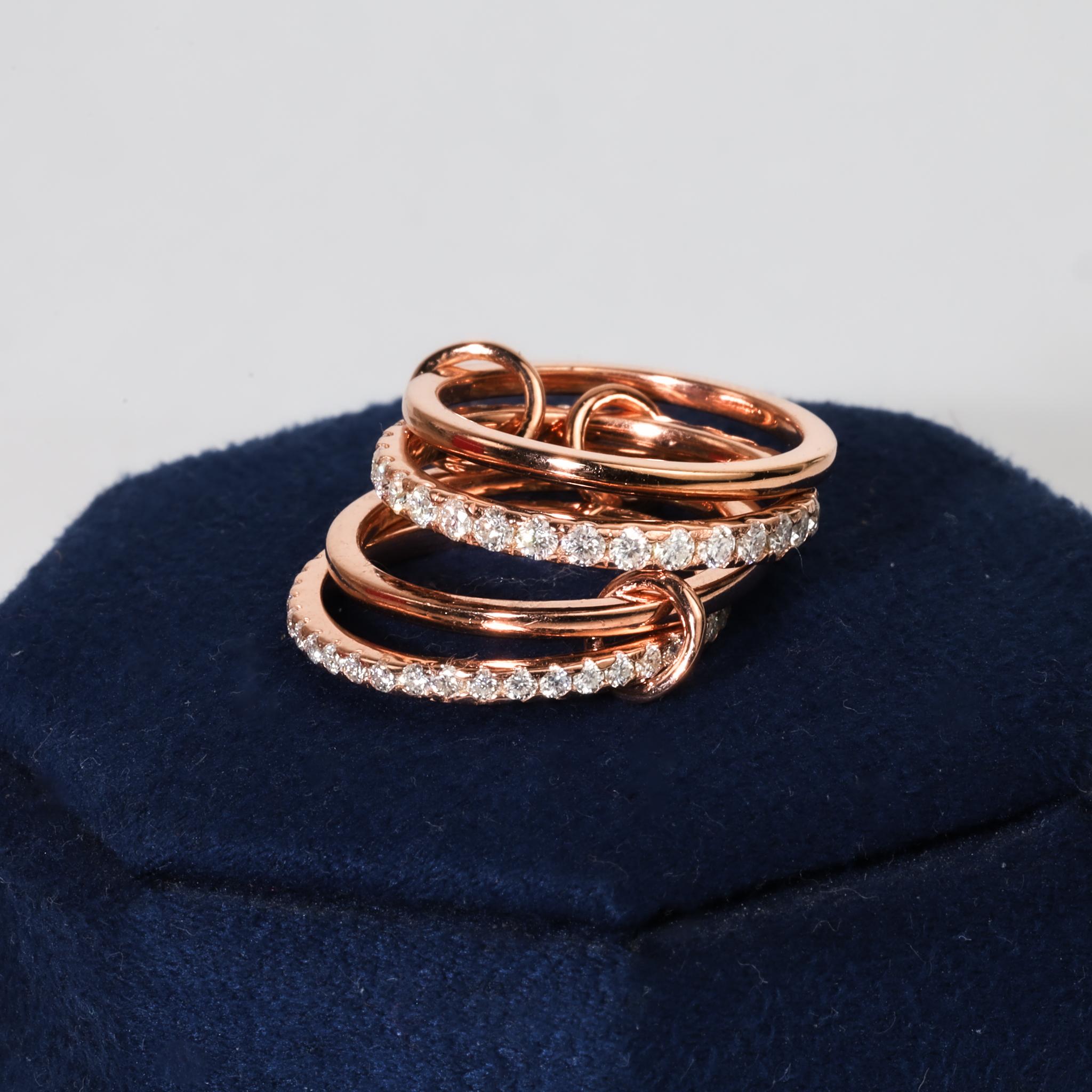 Round Cut 1.6ct Natural Round Diamond Multi-Link Connected Stacking Ring in 18K Rose Gold For Sale