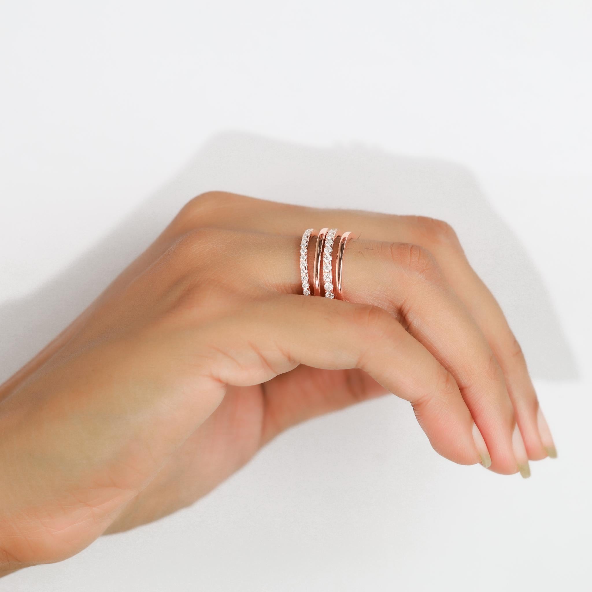 1.6ct Natural Round Diamond Multi-Link Connected Stacking Ring in 18K Rose Gold For Sale 1