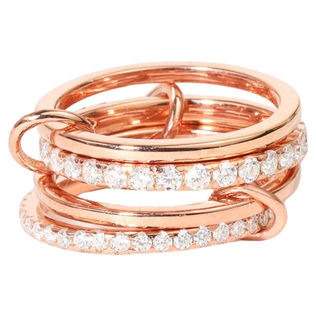 1.6ct Natural Round Diamond Multi-Link Connected Stacking Ring in 18K Rose Gold For Sale