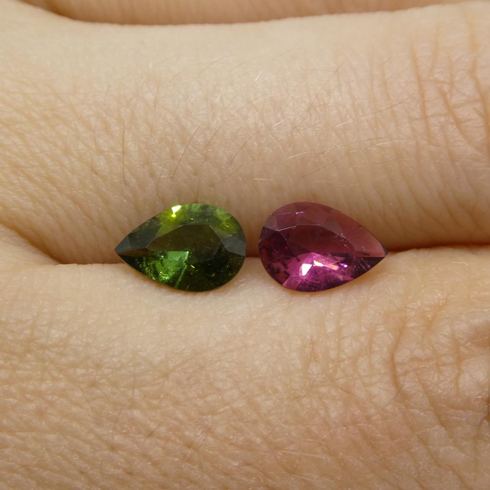 1.6ct Pair Pear Pink/Green Tourmaline from Brazil For Sale 8