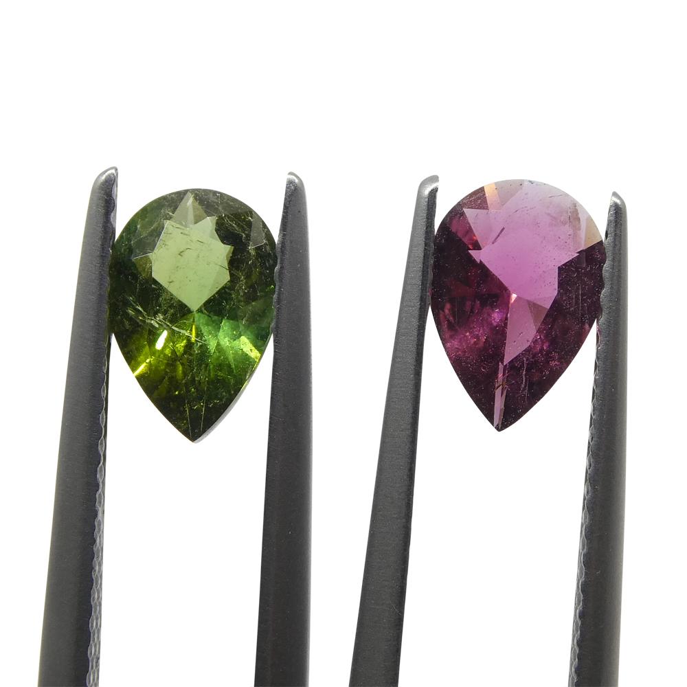 Brilliant Cut 1.6ct Pair Pear Pink/Green Tourmaline from Brazil For Sale