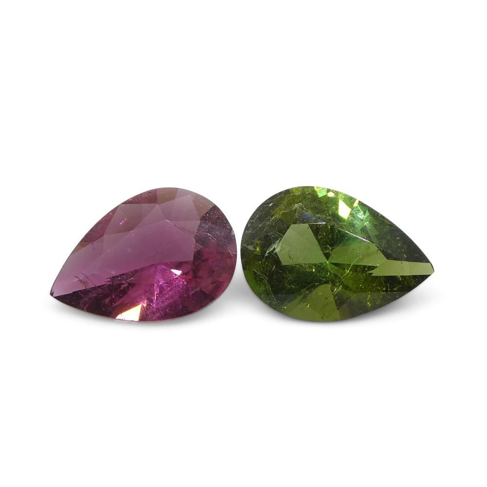 1.6ct Pair Pear Pink/Green Tourmaline from Brazil In New Condition For Sale In Toronto, Ontario