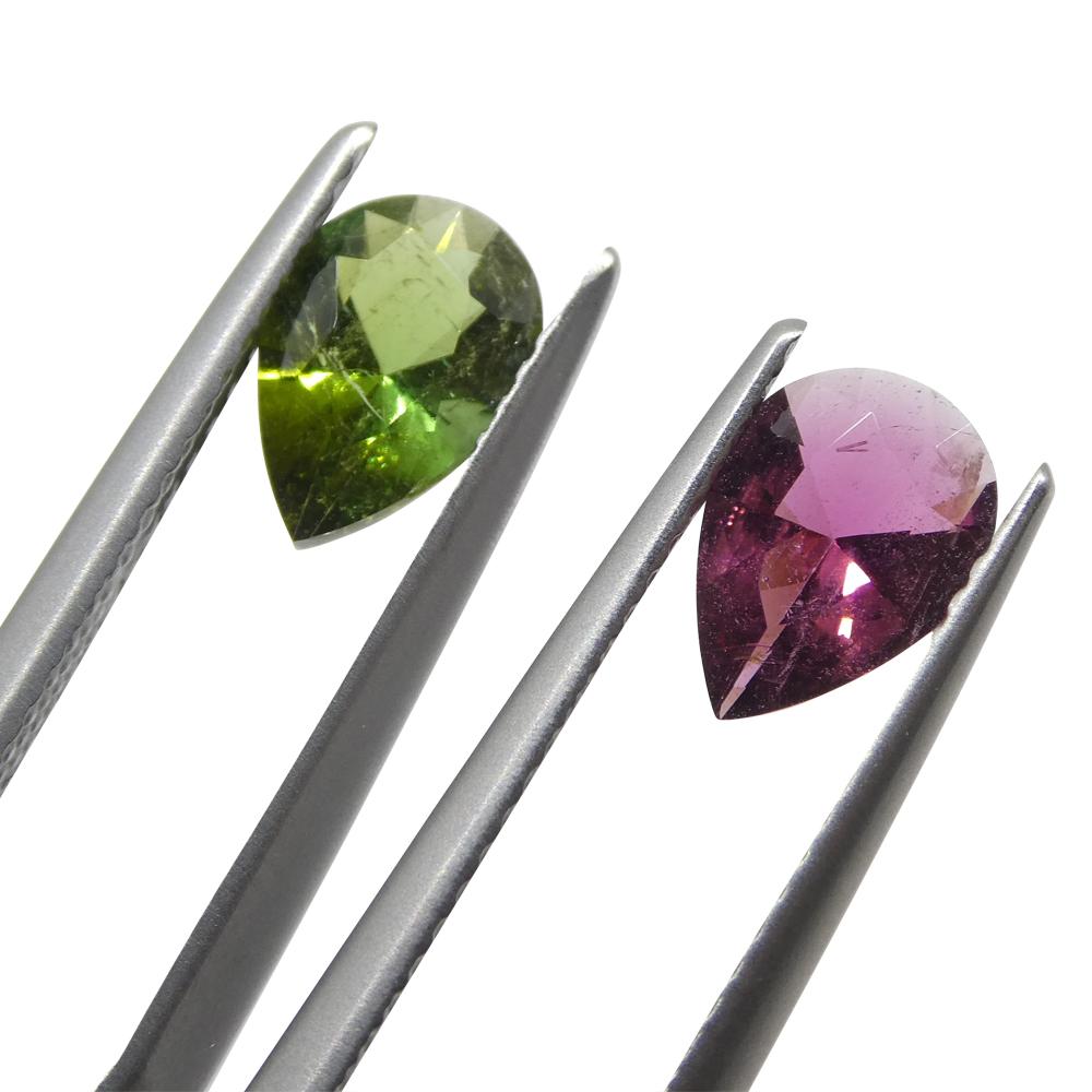 Women's or Men's 1.6ct Pair Pear Pink/Green Tourmaline from Brazil For Sale