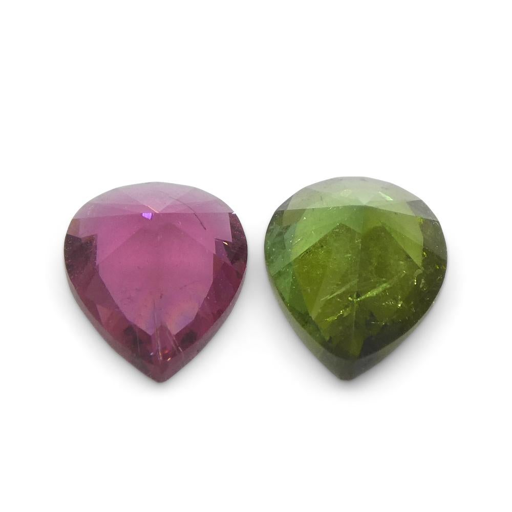 1.6ct Pair Pear Pink/Green Tourmaline from Brazil For Sale 1