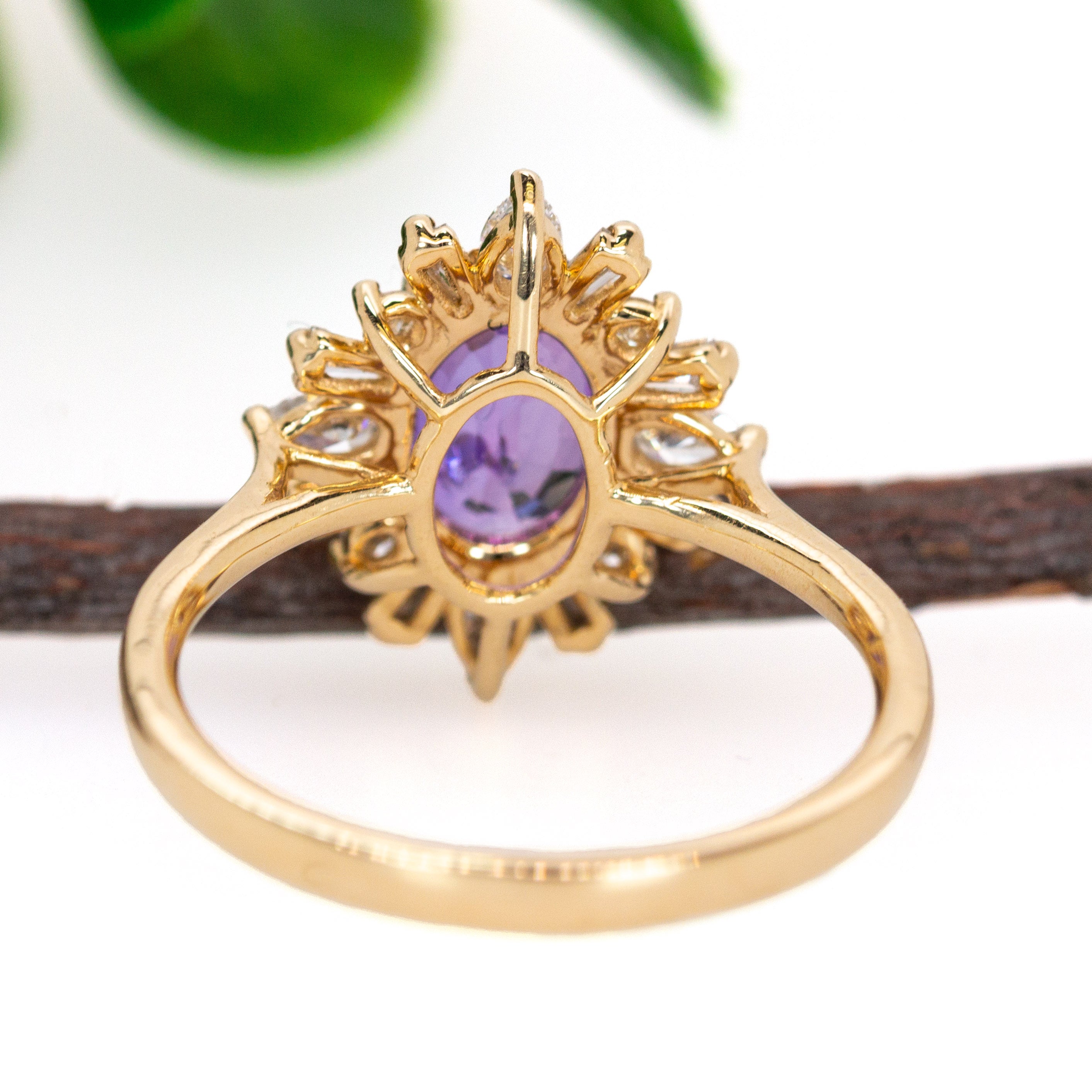 Women's 1.6ct Purple Sapphire Ring w Earth Mined Diamonds in Solid 14K Gold Oval 8x6mm For Sale