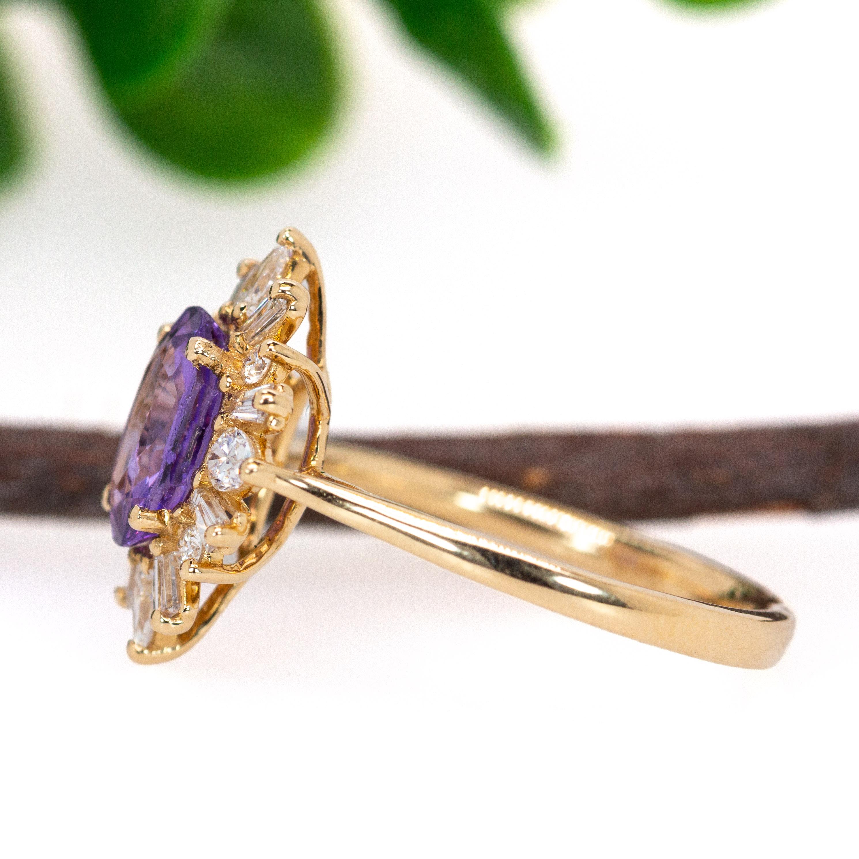 1.6ct Purple Sapphire Ring w Earth Mined Diamonds in Solid 14K Gold Oval 8x6mm In New Condition For Sale In Columbus, OH
