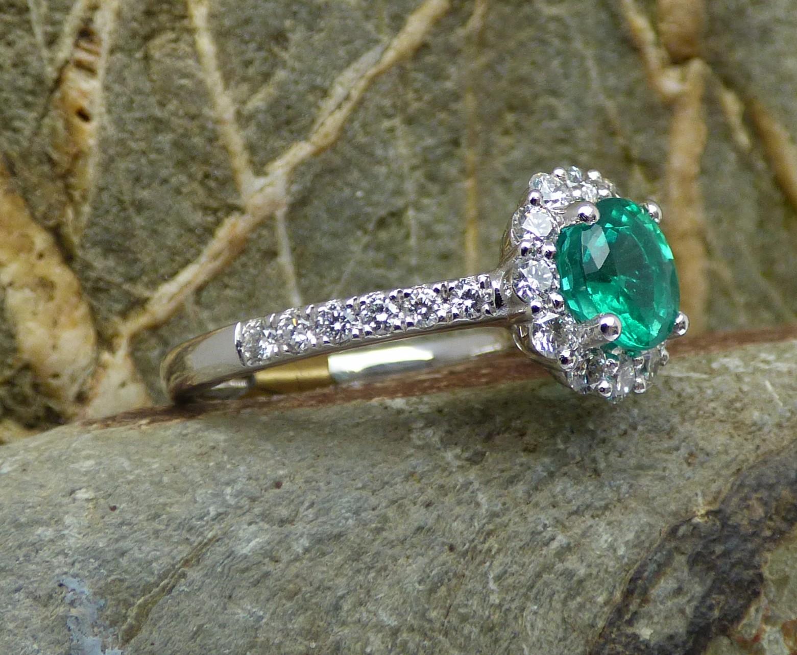 1.6ct. Round Emerald and Diamond Cluster Ring in Platinum For Sale 4