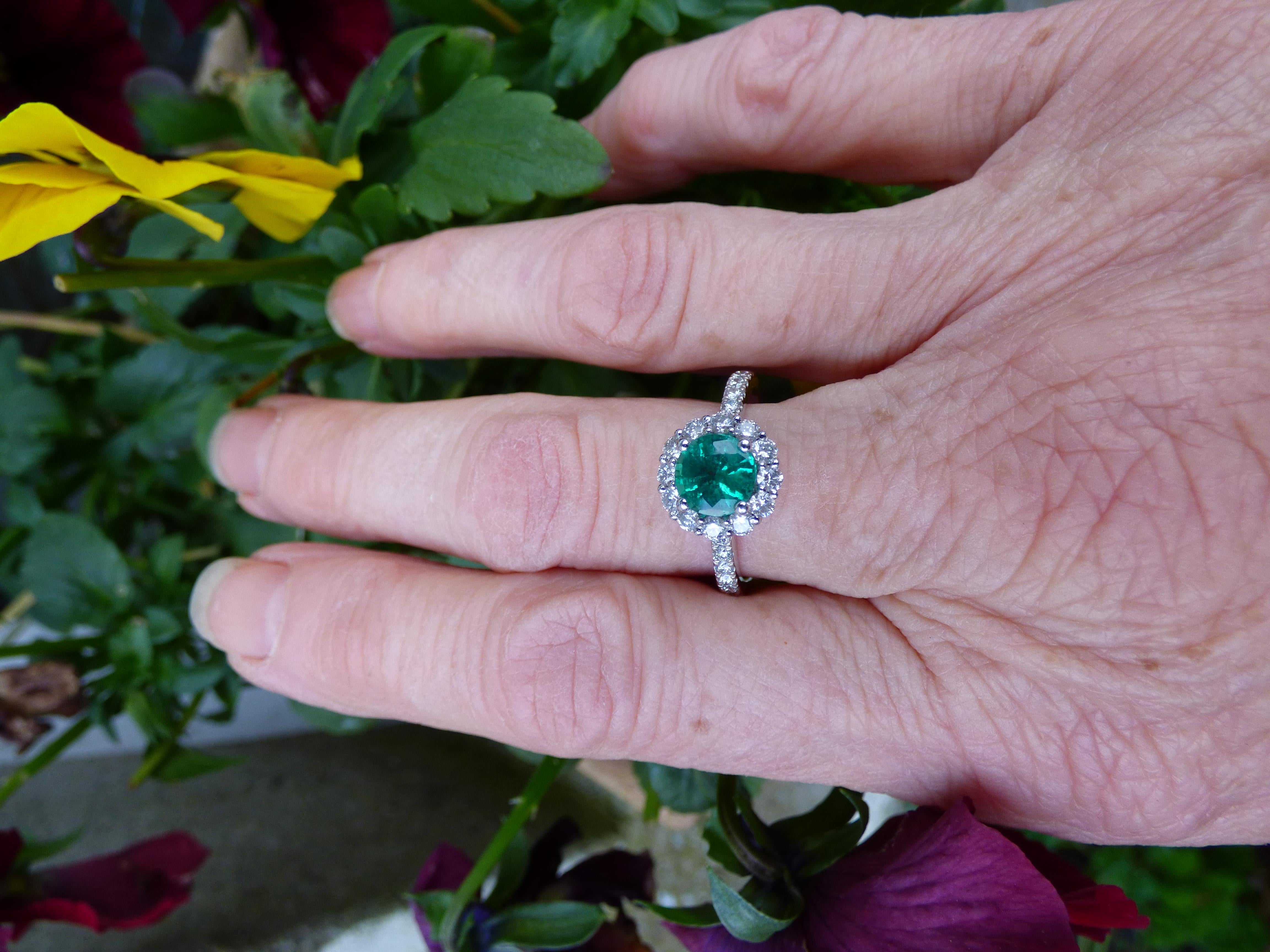 Women's 1.6ct. Round Emerald and Diamond Cluster Ring in Platinum For Sale