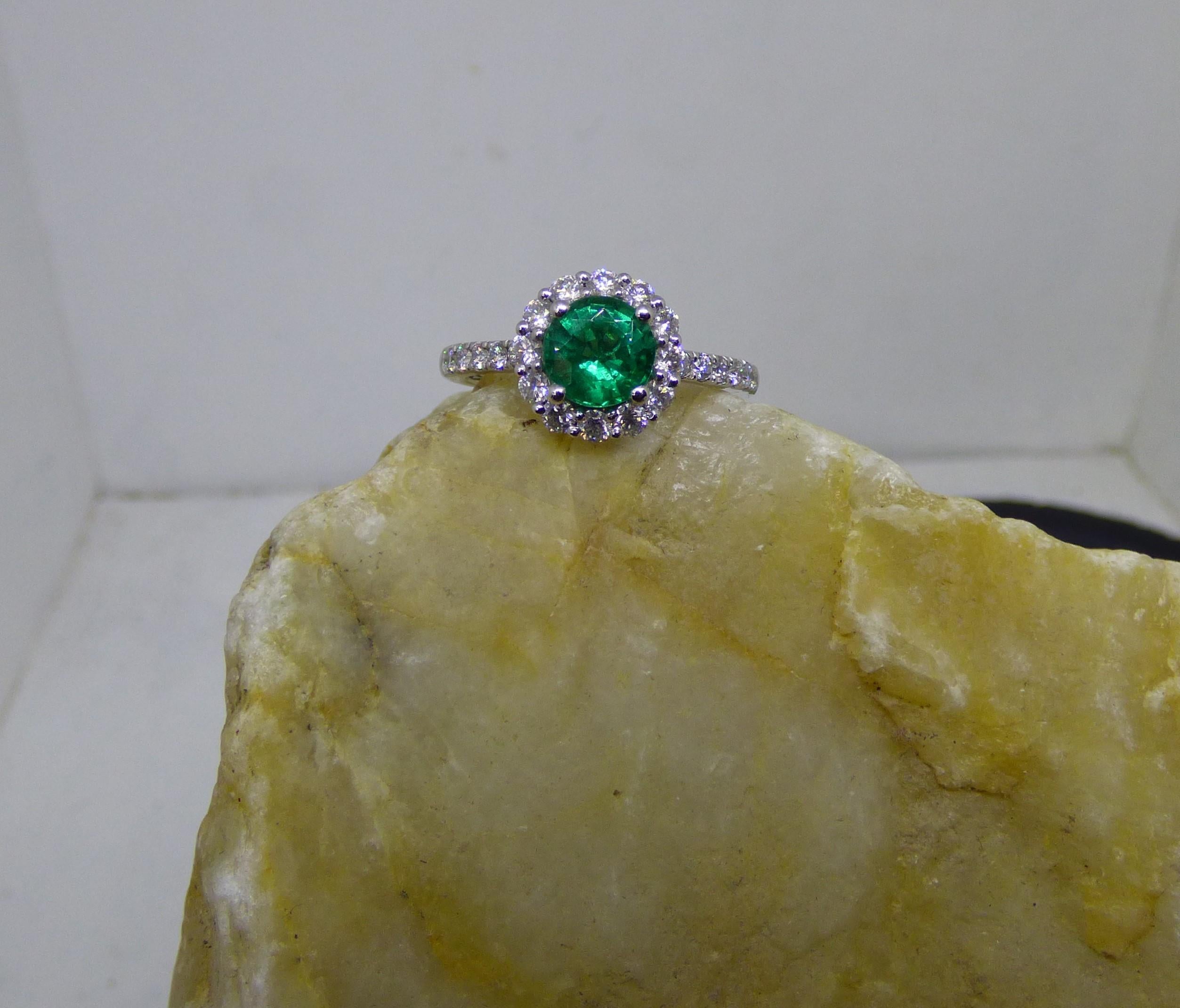 1.6ct. Round Emerald and Diamond Cluster Ring in Platinum For Sale 2