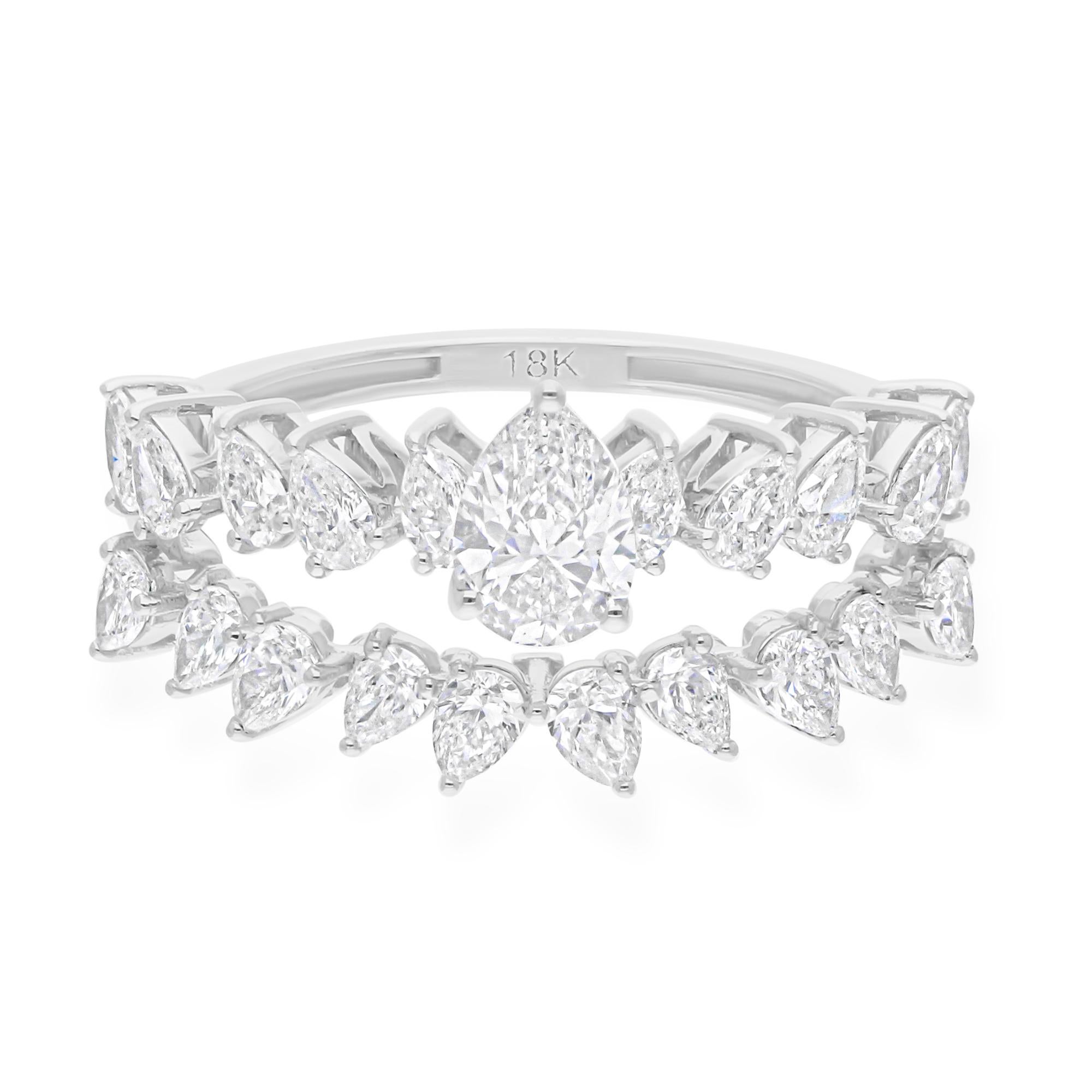 For Sale:  1.6Ct SI/H Natural Diamond Engagement Double Band Style Ring 18 Karat White Gold