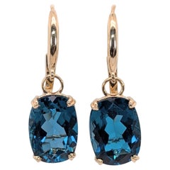 Pendientes de oro amarillo macizo de 14 quilates con topacio azul de Londres solitario de 16 ct  OV 14x10mm