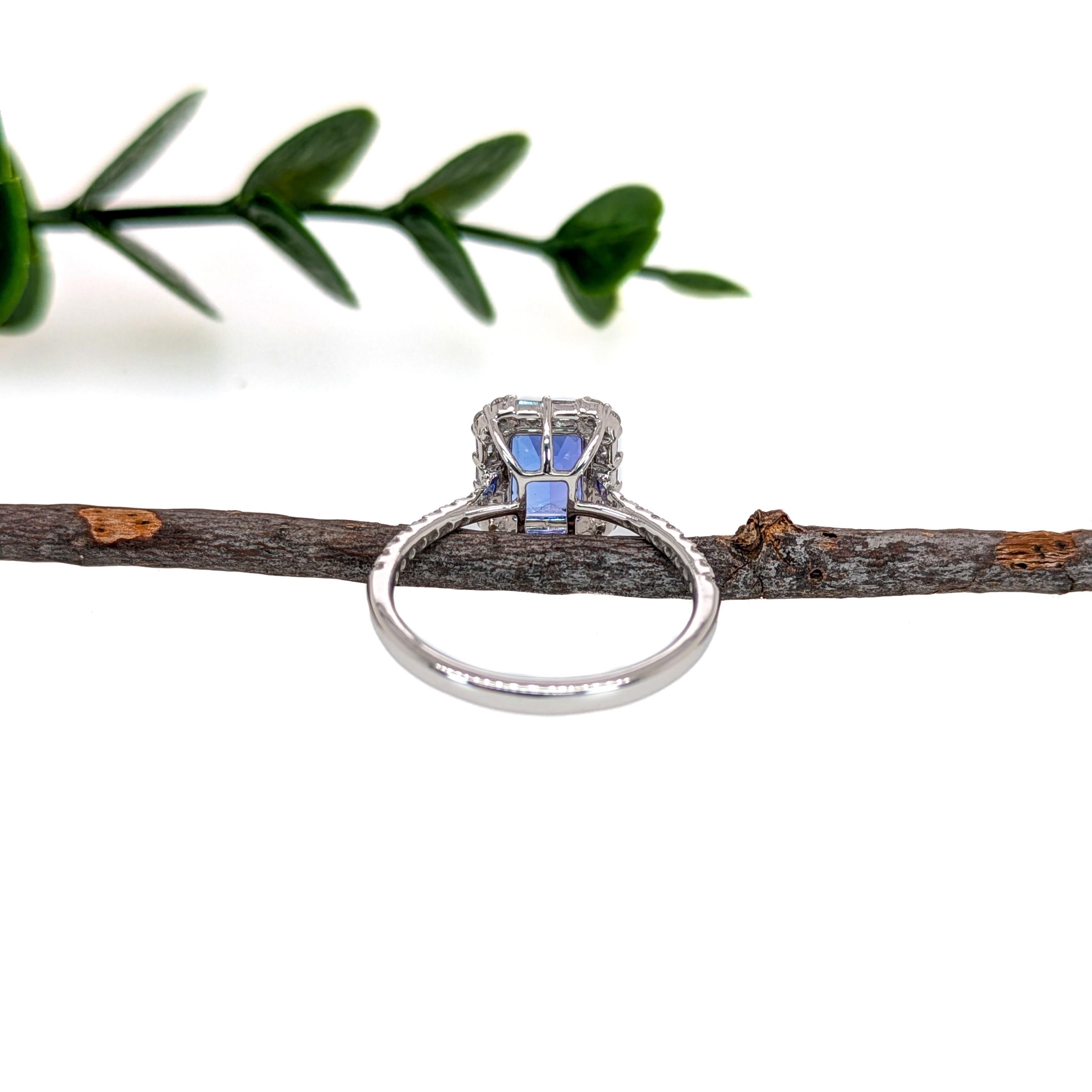 1.6ct Tanzanite Ring w Mixed Diamond Halo in Solid 14K White Gold  EM 8x6mm In New Condition For Sale In Columbus, OH