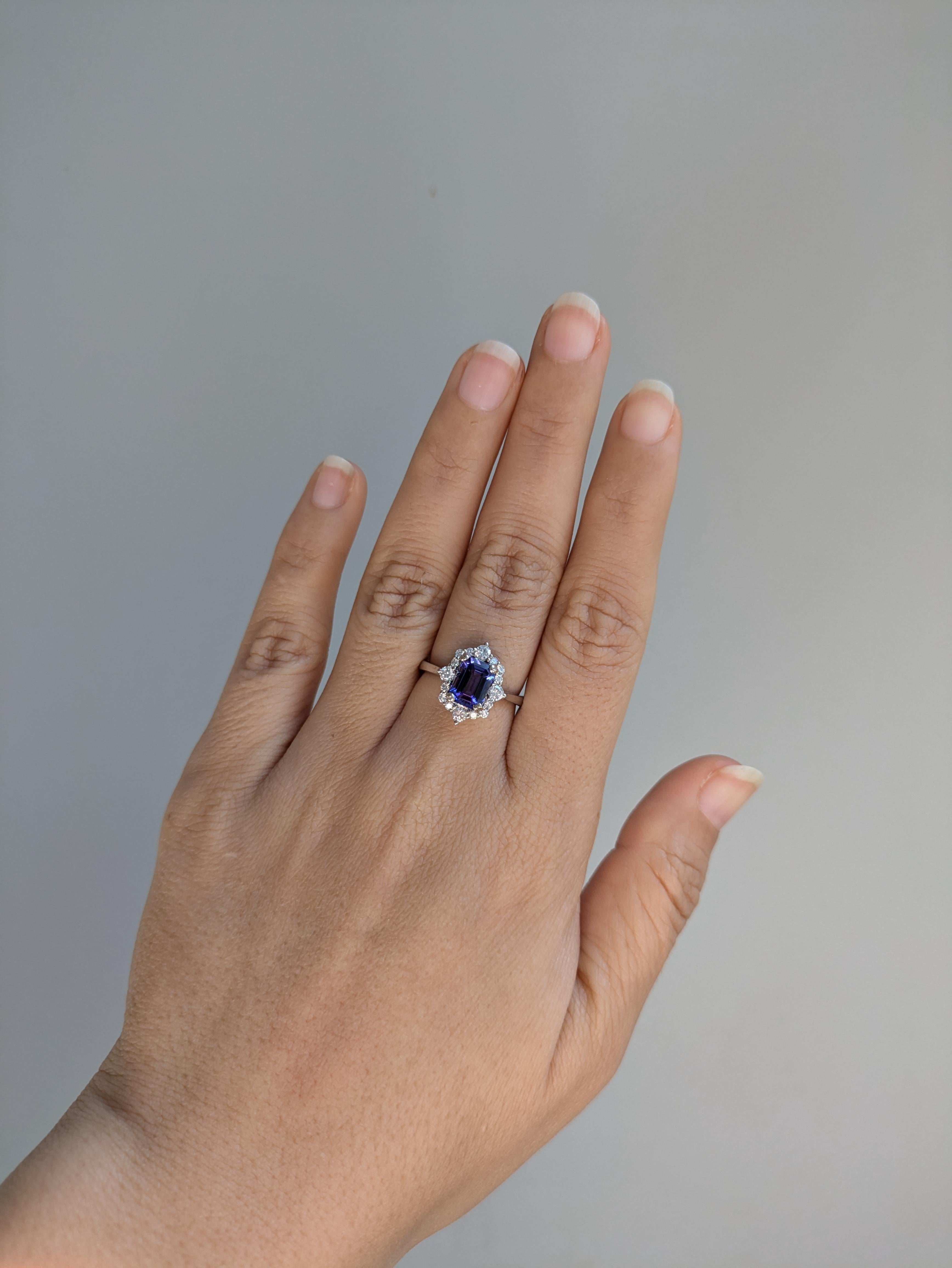 Elevate your style with this stunning 1.58ct Tanzanite Ring. Handcrafted in Solid 14k White Gold, this ring features a beautiful 8x6mm Tanzanite stone and sparkling Earth Mined Diamonds. A perfect addition to any jewelry collection.

**We offer