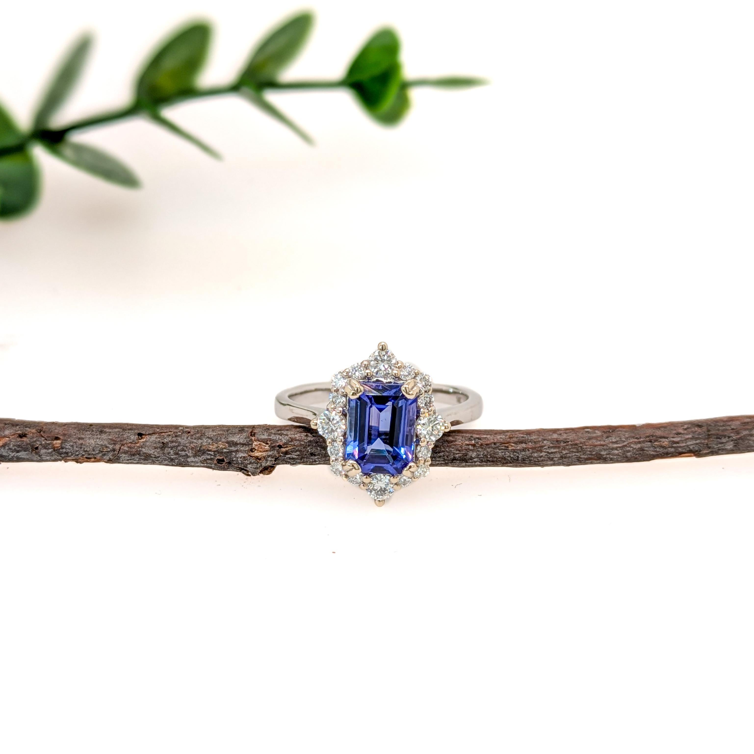 Art Deco 1.6ct Tanzanite Ring w Natural Diamond Accents in Solid 14K Gold  EM 8x6mm For Sale