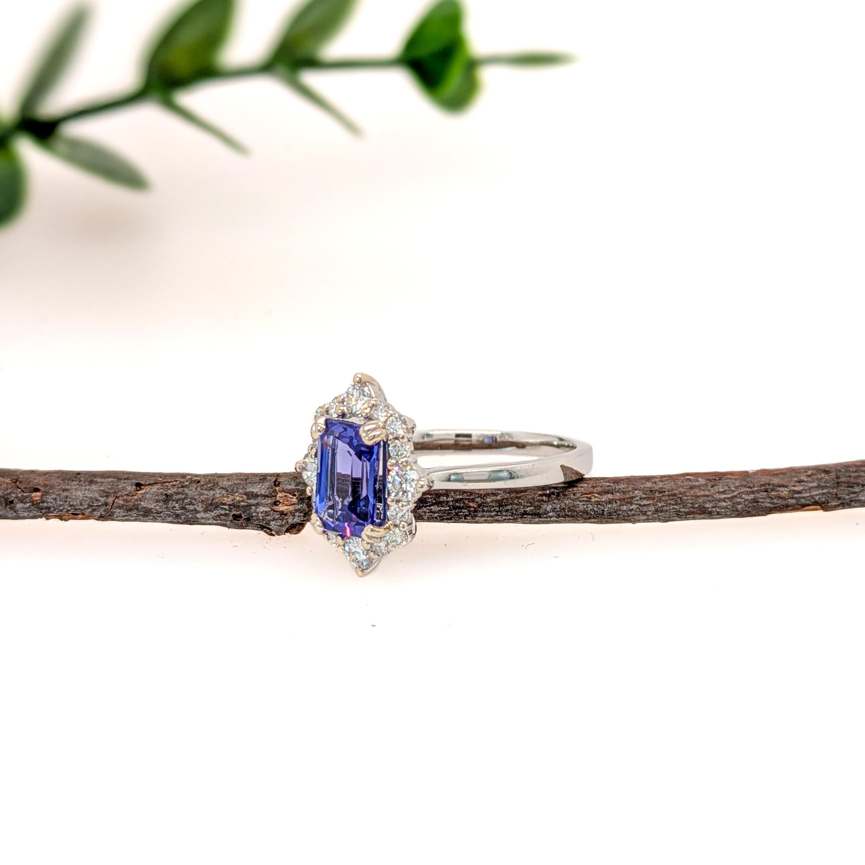Emerald Cut 1.6ct Tanzanite Ring w Natural Diamond Accents in Solid 14K Gold  EM 8x6mm For Sale