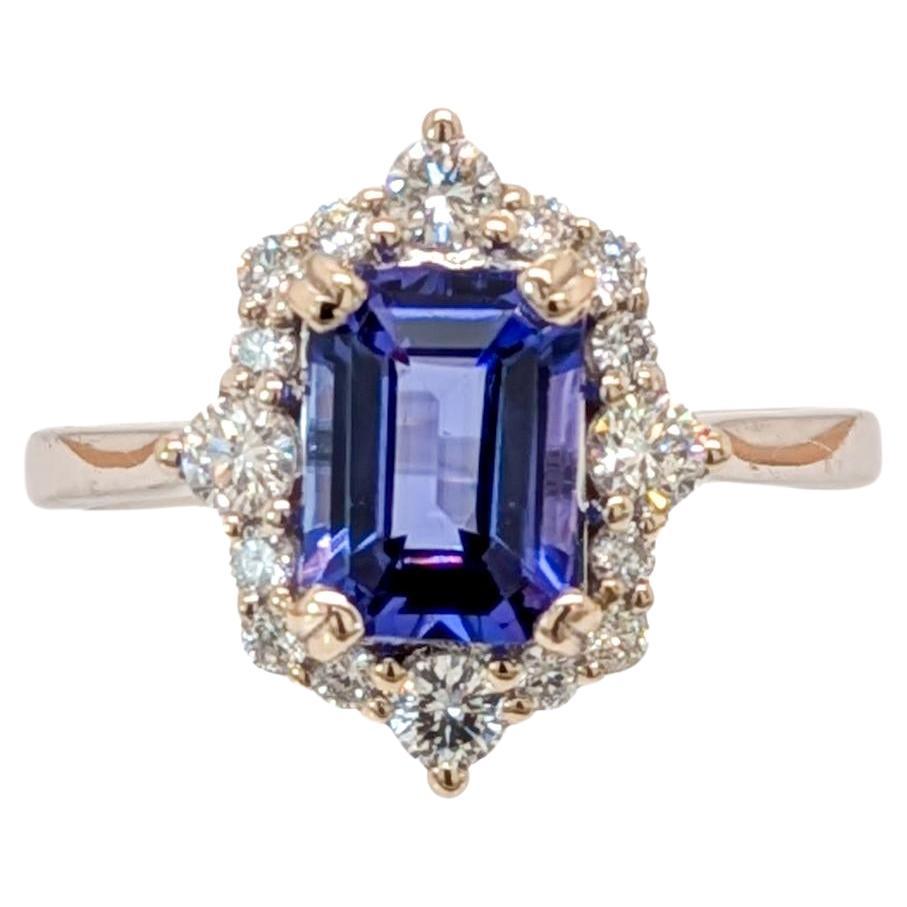 1.6ct Tanzanite Ring w Natural Diamond Accents in Solid 14K Gold  EM 8x6mm