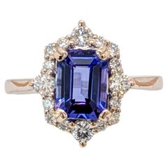 1.6ct Tanzanite Ring w Natural Diamond Accents in Solid 14K Gold  EM 8x6mm