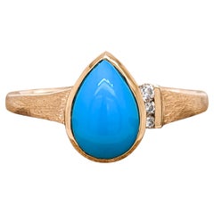1.6ct Turquoise Ring w Earth Mined Diamonds in Solid 14K Gold Pear Shape 9x6mm 1.6ct Turquoise Ring w Earth Mined Diamonds in Solid 14K Gold Pear Shape 9x6mm