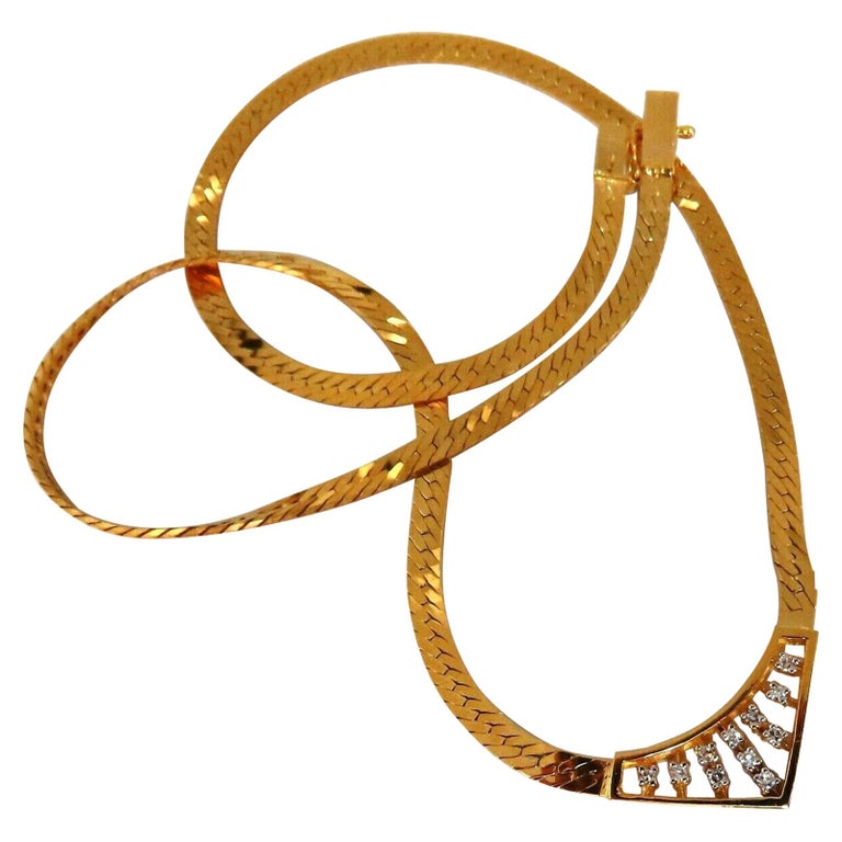 .16 Carat Vintage Herring Bone Diamond Necklace 14 Karat at 1stDibs