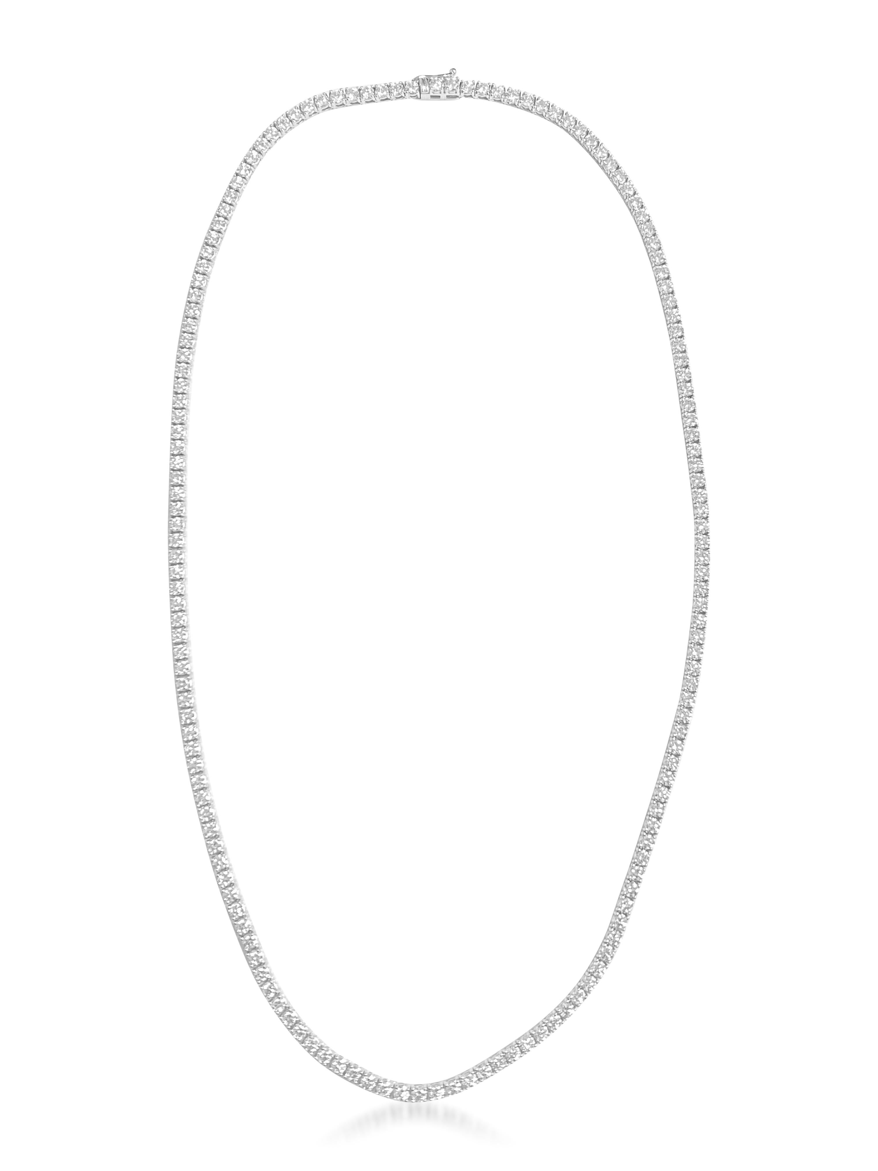 Metal: 14k White Gold. 
16cwt diamonds. VVS diamonds. Round brilliant cut. 100% natural earth mined. 
26.30 grams total. 20 inches necklace. Gorgeous tennis necklace. Unisex fine jewelry. 