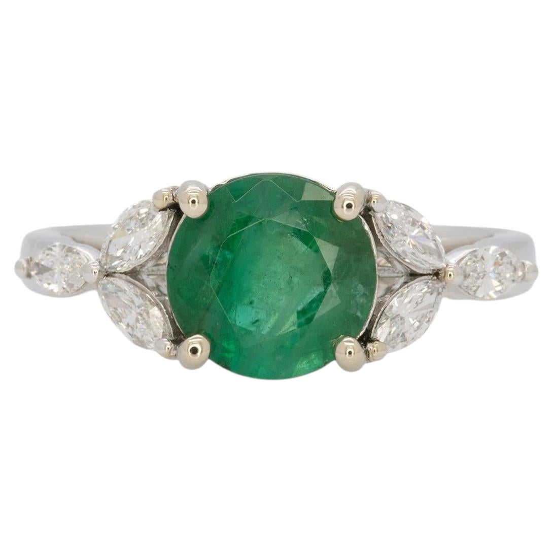 1.6Ct Zambian Emerald Ring with Earth Mined Diamond Accents: Solid 14K Gold, 8mm