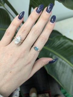 1.6cts Blue Zircon Ring with Natural Diamonds Accents: Solid 14k Gold, 8x6mm