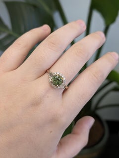 1.6cts Demantoid Ring with Natural Diamonds Accents: 14k Solid Gold, Round 7mm