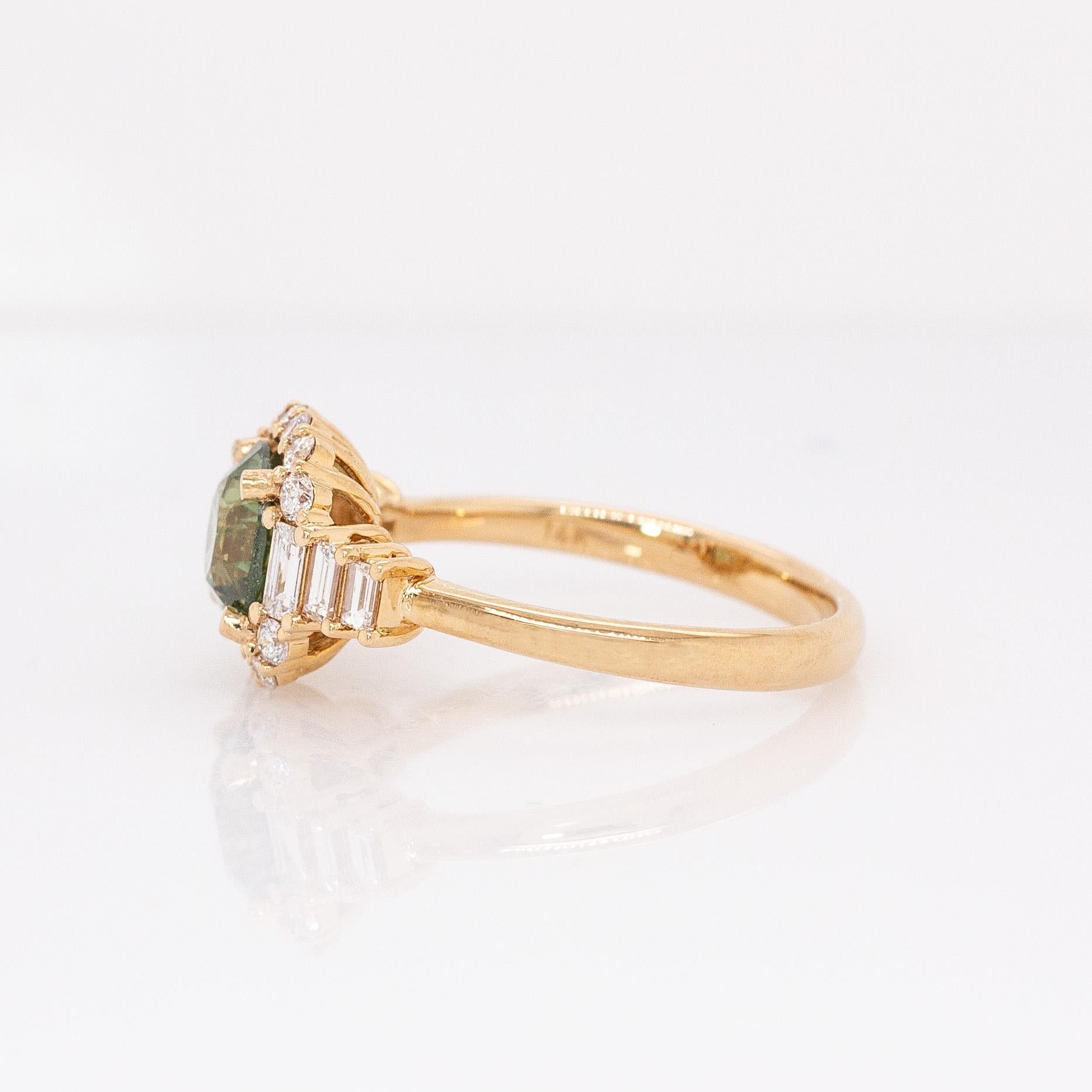 De las mujeres Anillo Demantoide de 1,6cts con Acentos de Diamantes Naturales: Oro macizo 14k, Redondo 7mm en venta