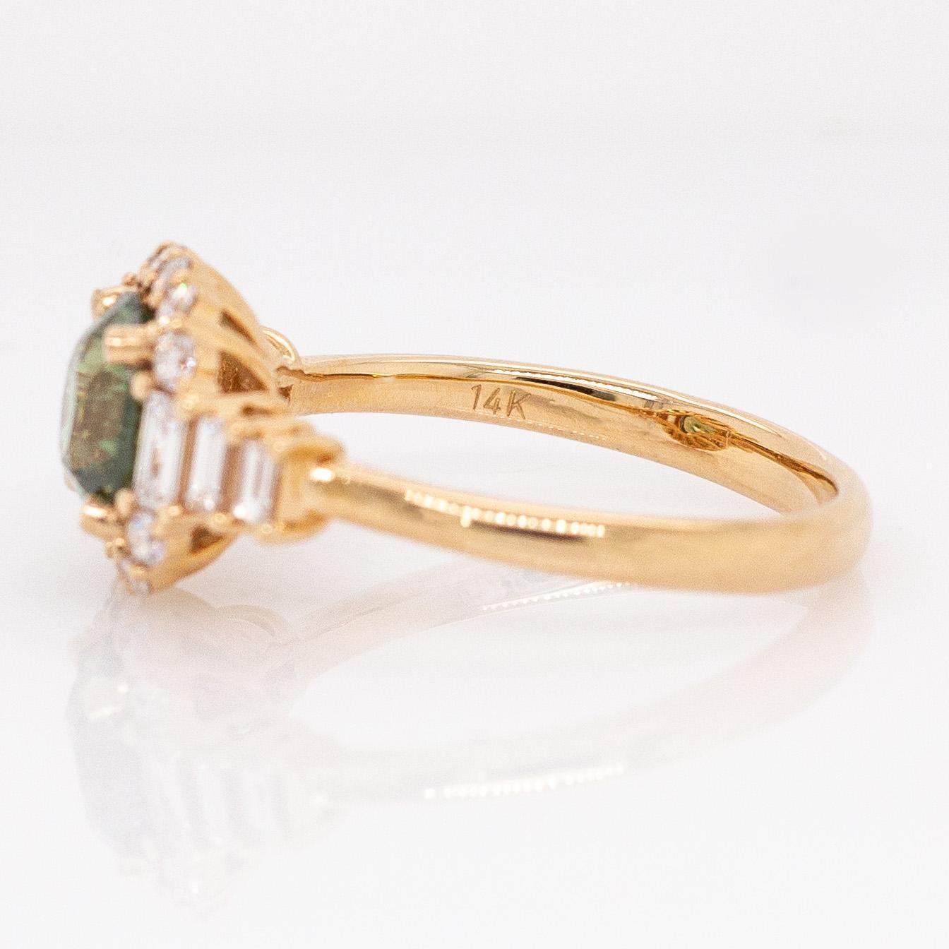 Anillo Demantoide de 1,6cts con Acentos de Diamantes Naturales: Oro macizo 14k, Redondo 7mm en venta 1