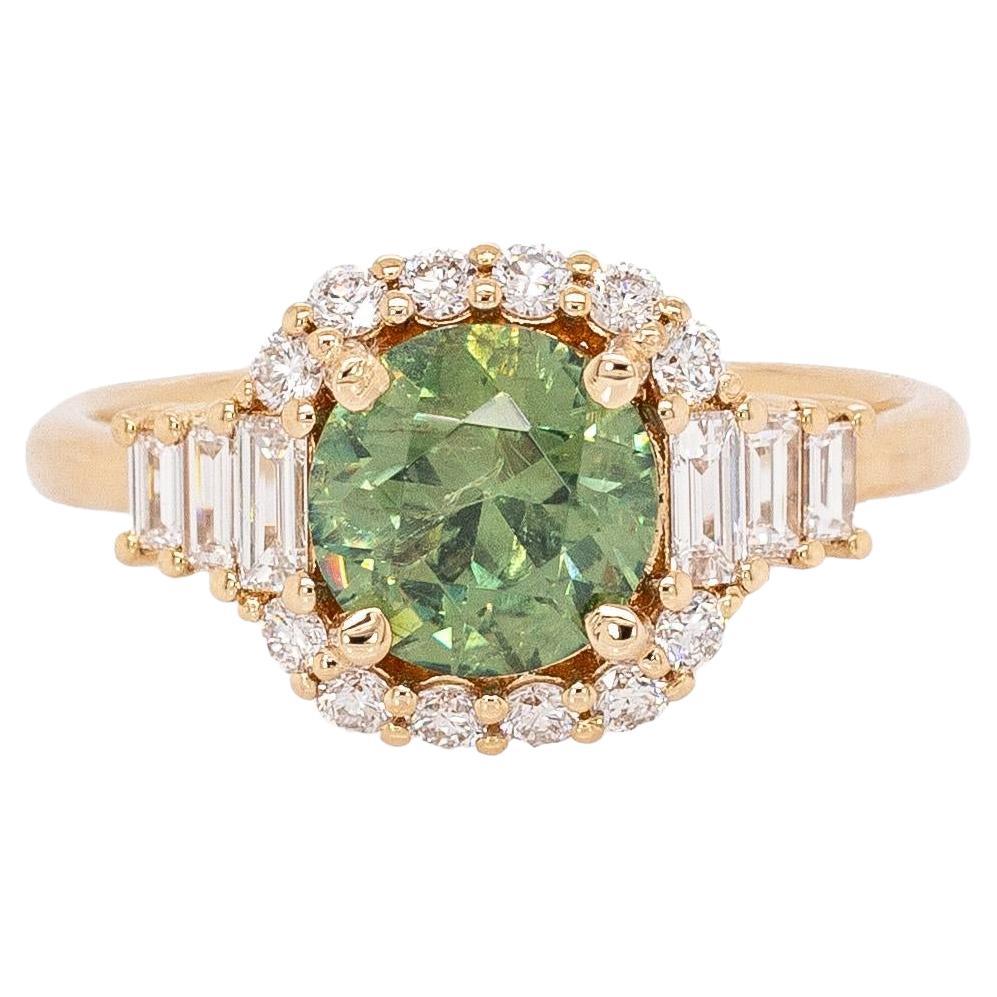 Anello Demantoide da 1,6 carati con accenti di diamanti Nature: Oro massiccio 14k, tondo 7mm