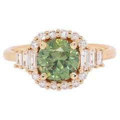 Anello Demantoide da 1,6 carati con accenti di diamanti Nature: Oro massiccio 14k, tondo 7mm