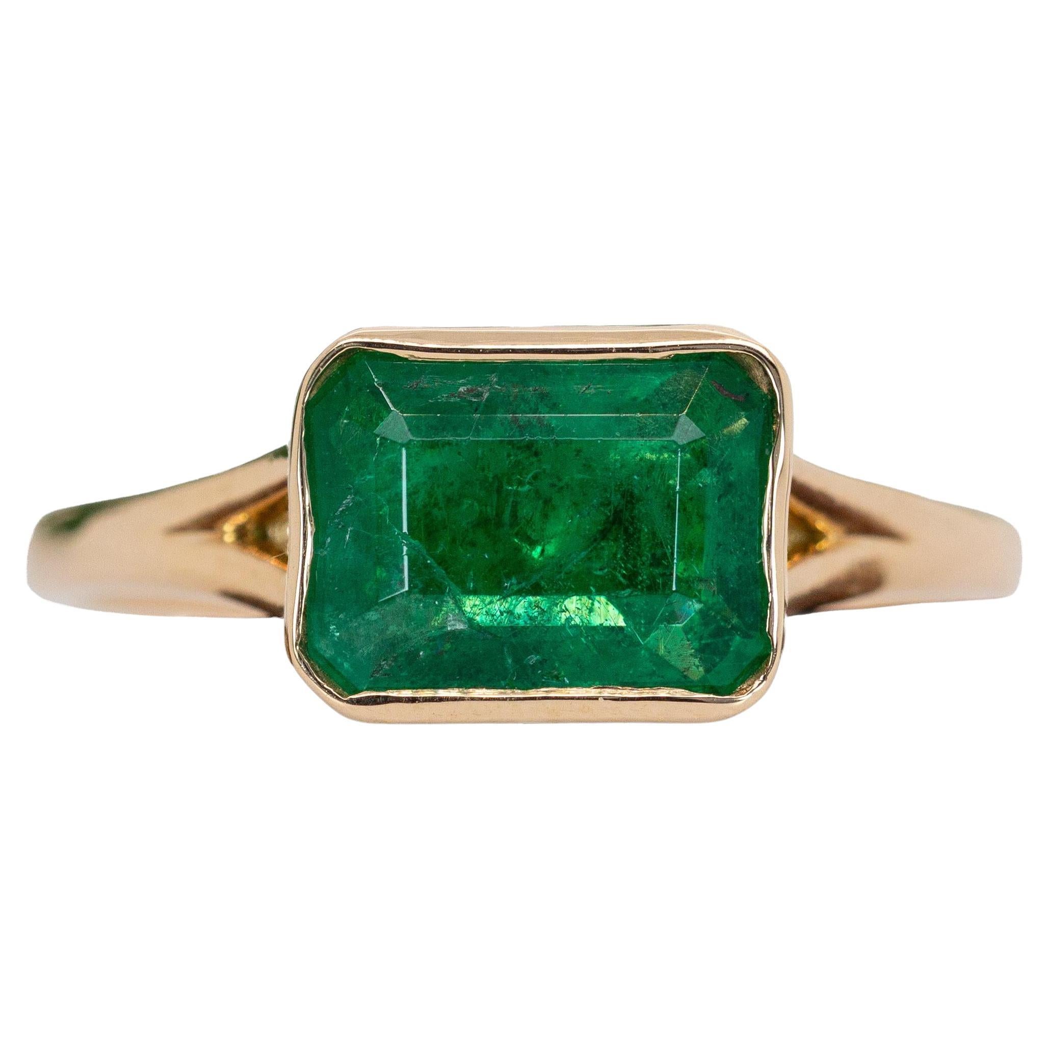 1,6 Karat Solitär sambischer Smaragdring aus massivem 14K Gelbgold  EM 8,5x6mm