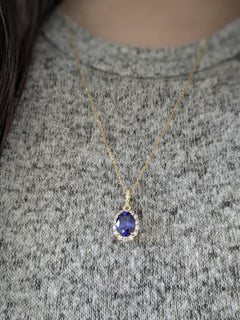 1.6cts Tanzanite Pendant with Natural Diamonds Halo: 14k Solid Gold, Oval 9x7mm