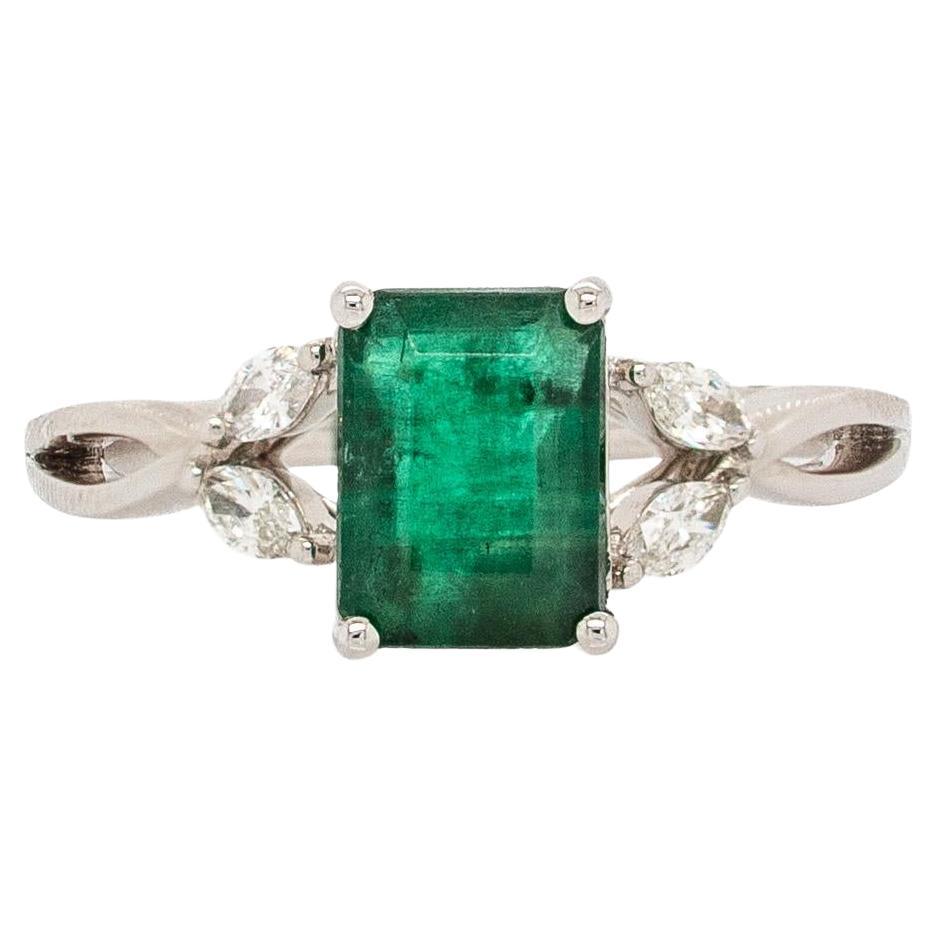 1,6cts sambischen Smaragd Ring mit natürlichen Diamanten Akzente: 14k Massiv Gold, 8x6mm