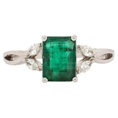 1,6cts sambischen Smaragd Ring mit natürlichen Diamanten Akzente: 14k Massiv Gold, 8x6mm