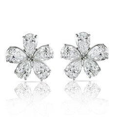 16cttw Pear Cut GIA Certified D-E color Diamond Flower Stud Earrings